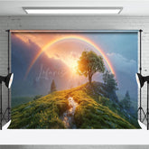 Lofaris Green Hillside Rainbow Sunset Natural Scene Backdrop